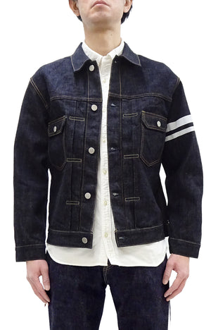 Momotaro Jeans Denim Jacket #002 with Double-Stripe Paint Men's 1953 Type 2 Style 15.7oz. Zimbabwean Cotton Deep Indigo Denim Jean Jacket MMGJ0102 One-Wash