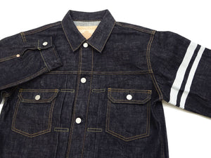 Momotaro Jeans Denim Jacket #002 with Double-Stripe Paint Men's 1953 Type 2 Style 15.7oz. Zimbabwean Cotton Deep Indigo Denim Jean Jacket MMGJ0102 One-Wash