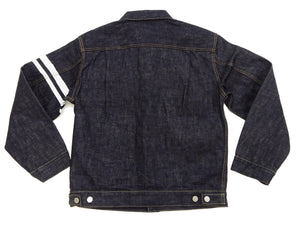 Momotaro Jeans Denim Jacket #002 with Double-Stripe Paint Men's 1953 Type 2 Style 15.7oz. Zimbabwean Cotton Deep Indigo Denim Jean Jacket MMGJ0102 One-Wash