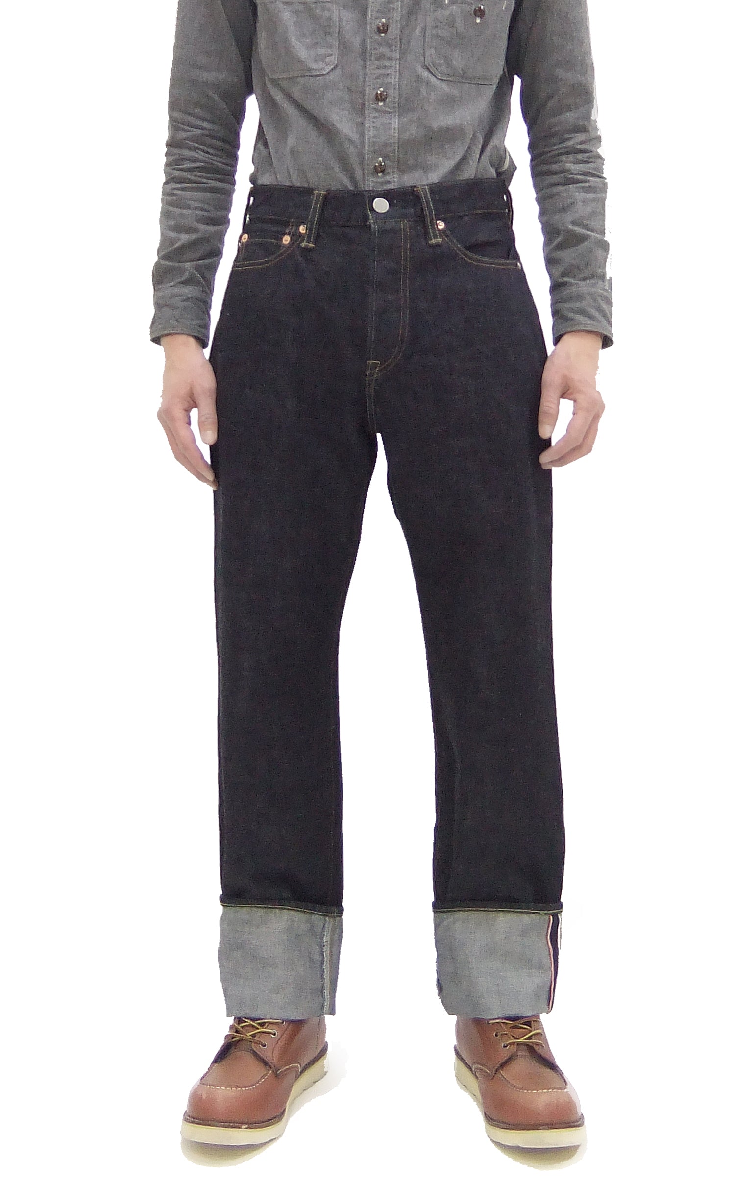 Momotaro Jeans #100 with Double-Stripe Paint Men's Loose Fit