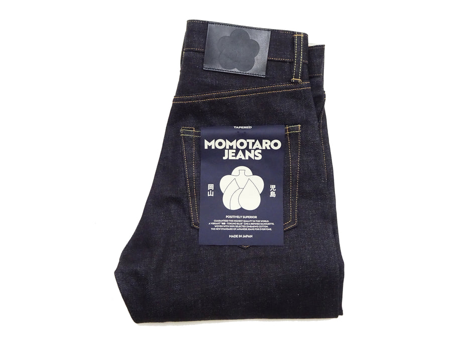 Momotaro Jeans Men's Slim & Tapered Fit Jeans #200 14.7oz. Zimbabwean Cotton Deep Indigo Denim Jean Pants MMJB0200 Sanforized, Unwashed Finish