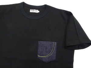 Momotaro Jeans Pocket T-shirt Men's Short Sleeve Tee Shirt with Decorative Stitched Denim Pocket MTS0020M31 Black
