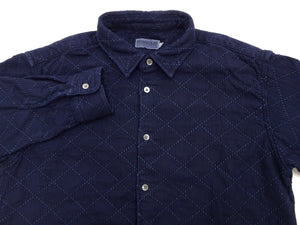 Momotaro Jeans Indigo Sashiko Shirt Men's Casual Japanese Style Long Sleeve Button Up Shirt MXLS1028