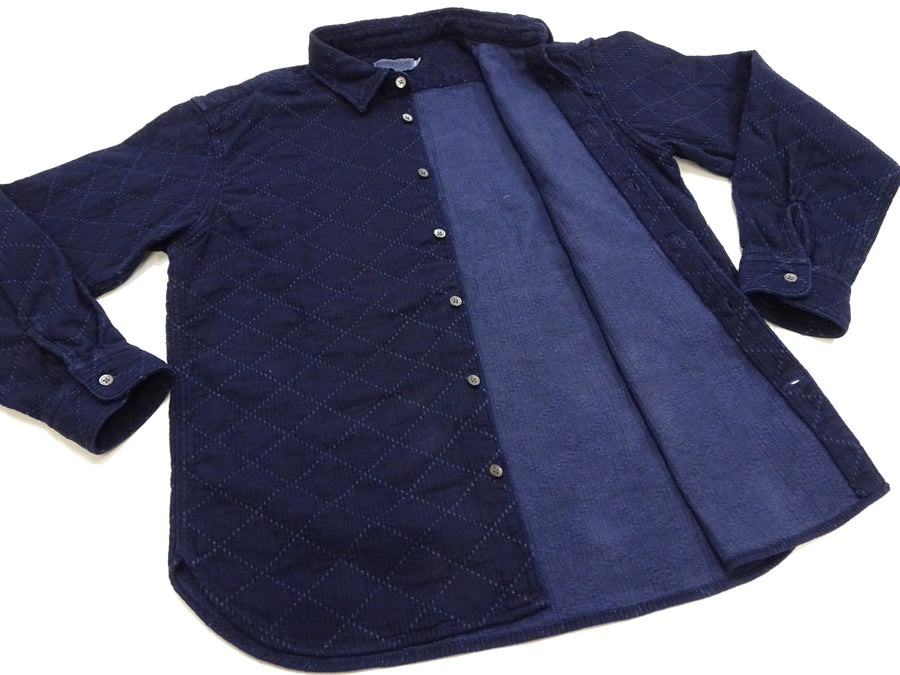 Momotaro Jeans Indigo Sashiko Shirt Men's Casual Japanese Style Long Sleeve Button Up Shirt MXLS1028