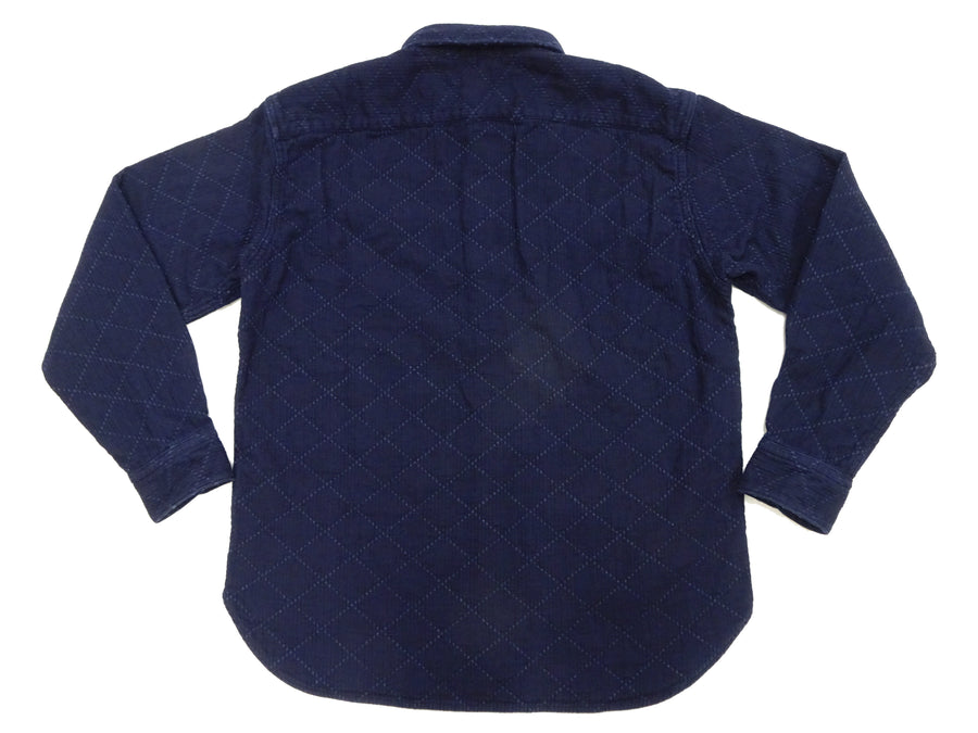 Momotaro Jeans Indigo Sashiko Shirt Men's Casual Japanese Style Long Sleeve Button Up Shirt MXLS1028