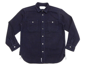 Momotaro Jeans Indigo Dobby Shirt Men's Long Sleeve Japanese Sashiko Style Plain Button Up Work Shirt MXLS1036