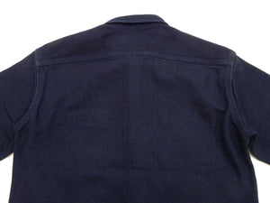 Momotaro Jeans Indigo Dobby Shirt Men's Long Sleeve Japanese Sashiko Style Plain Button Up Work Shirt MXLS1036