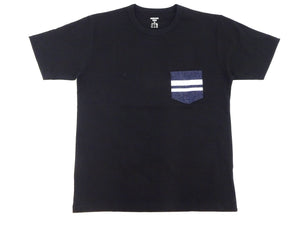 Momotaro Jeans Pocket T-shirt Men's Casual Short Sleeve Tee Shirt with GTB Striped Denim Pocket MZTS0003 Black