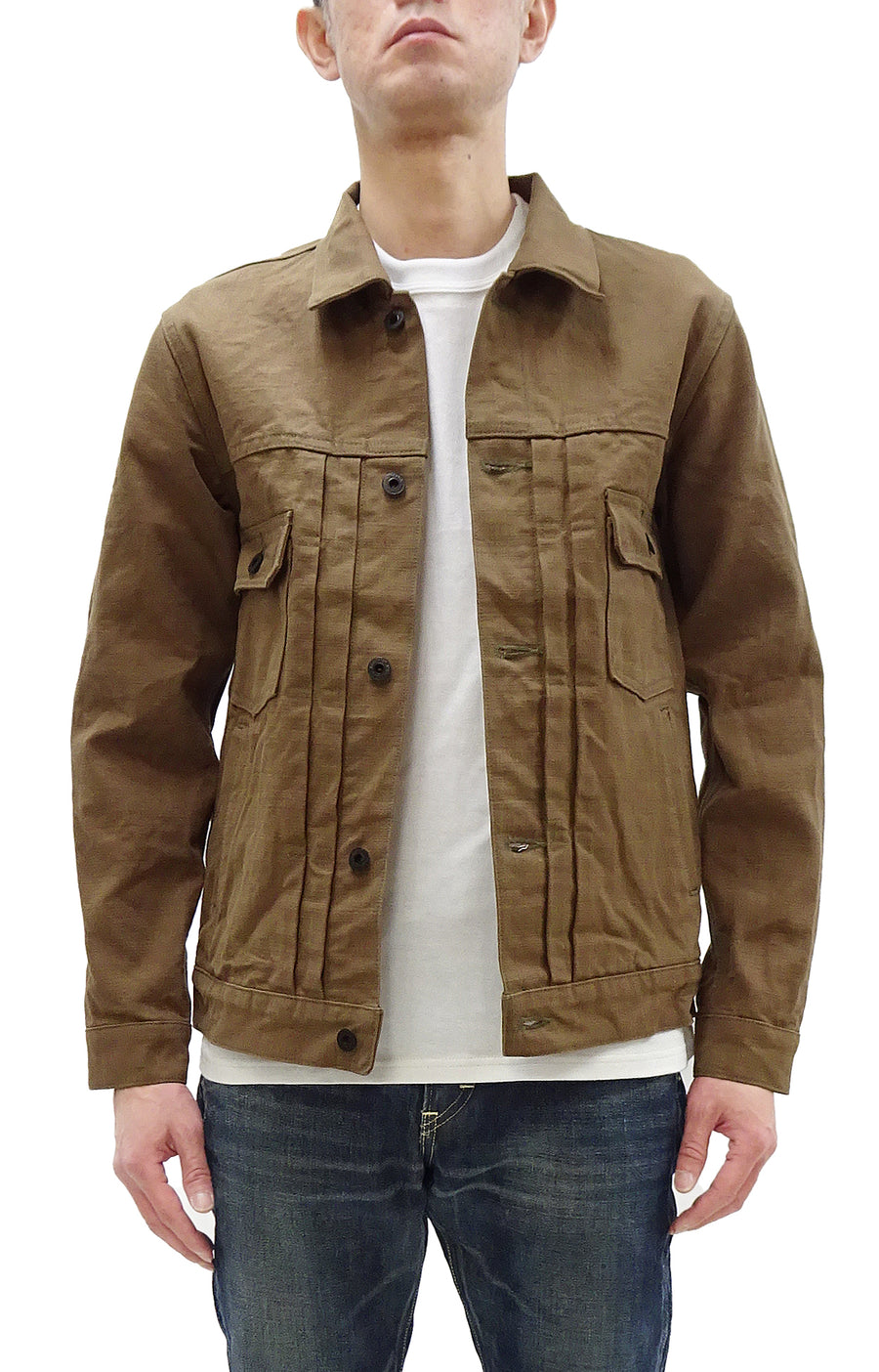 Oni Denim Jacket ONI-02516P-HOX Men's Casual Modern-Fit 13 5oz. Sulfur-Dyed Oxford Fabric Jacket in Brown-Khaki Color, Inspired by Type II G-Jacket One-Wash