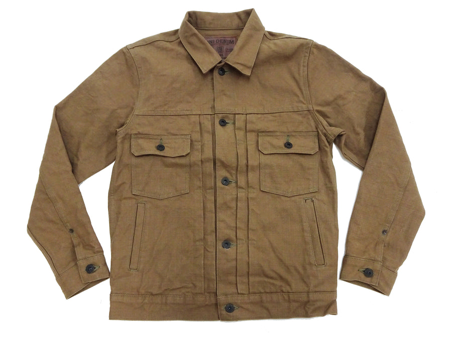 Oni Denim Jacket ONI-02516P-HOX Men's Casual Modern-Fit 13 5oz. Sulfur-Dyed Oxford Fabric Jacket in Brown-Khaki Color, Inspired by Type II G-Jacket One-Wash