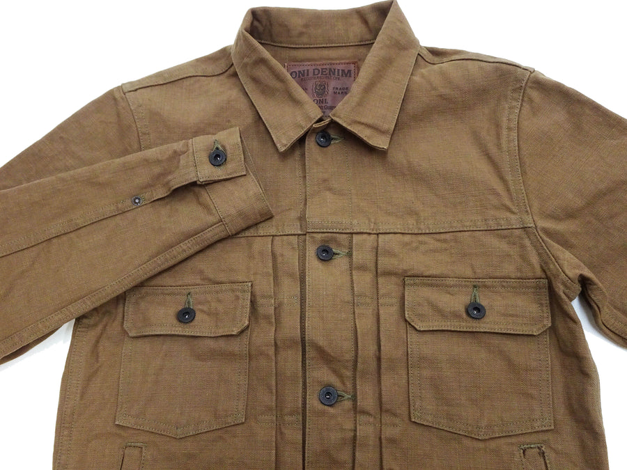 Oni Denim Jacket ONI-02516P-HOX Men's Casual Modern-Fit 13 5oz. Sulfur-Dyed Oxford Fabric Jacket in Brown-Khaki Color, Inspired by Type II G-Jacket One-Wash