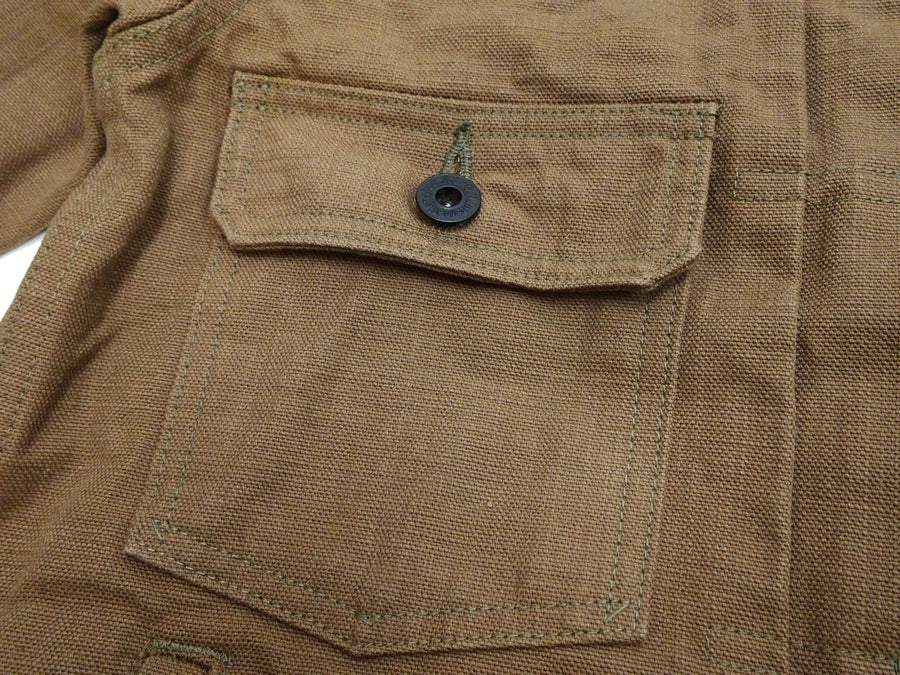 Oni Denim Jacket ONI-02516P-HOX Men's Casual Modern-Fit 13 5oz. Sulfur-Dyed Oxford Fabric Jacket in Brown-Khaki Color, Inspired by Type II G-Jacket One-Wash