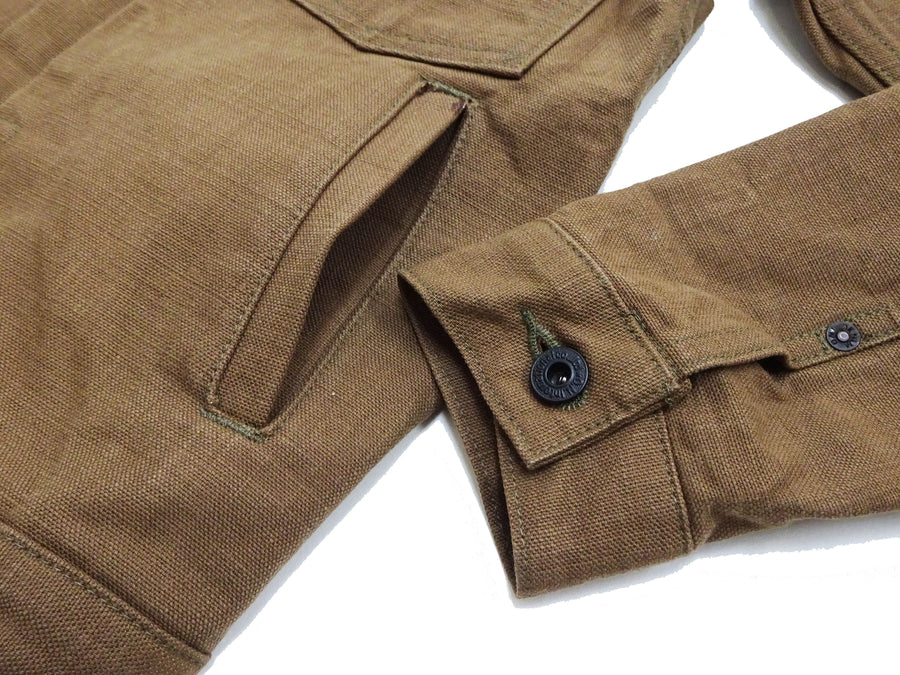Oni Denim Jacket ONI-02516P-HOX Men's Casual Modern-Fit 13 5oz. Sulfur-Dyed Oxford Fabric Jacket in Brown-Khaki Color, Inspired by Type II G-Jacket One-Wash