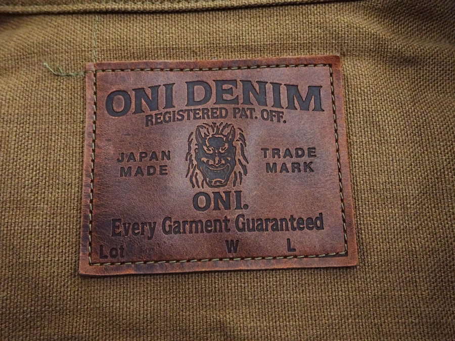 Oni Denim Jacket ONI-02516P-HOX Men's Casual Modern-Fit 13 5oz. Sulfur-Dyed Oxford Fabric Jacket in Brown-Khaki Color, Inspired by Type II G-Jacket One-Wash
