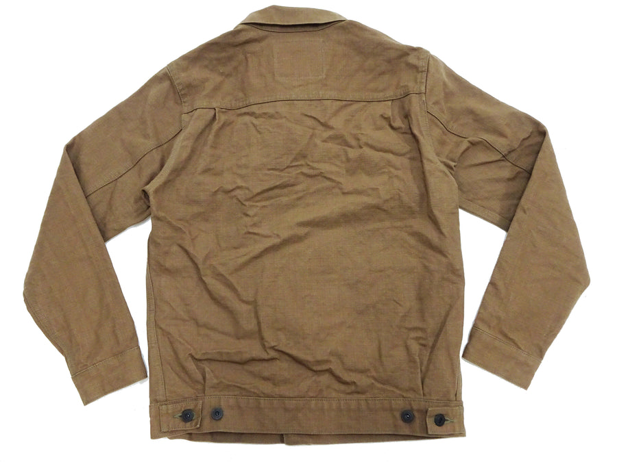 Oni Denim Jacket ONI-02516P-HOX Men's Casual Modern-Fit 13 5oz. Sulfur-Dyed Oxford Fabric Jacket in Brown-Khaki Color, Inspired by Type II G-Jacket One-Wash