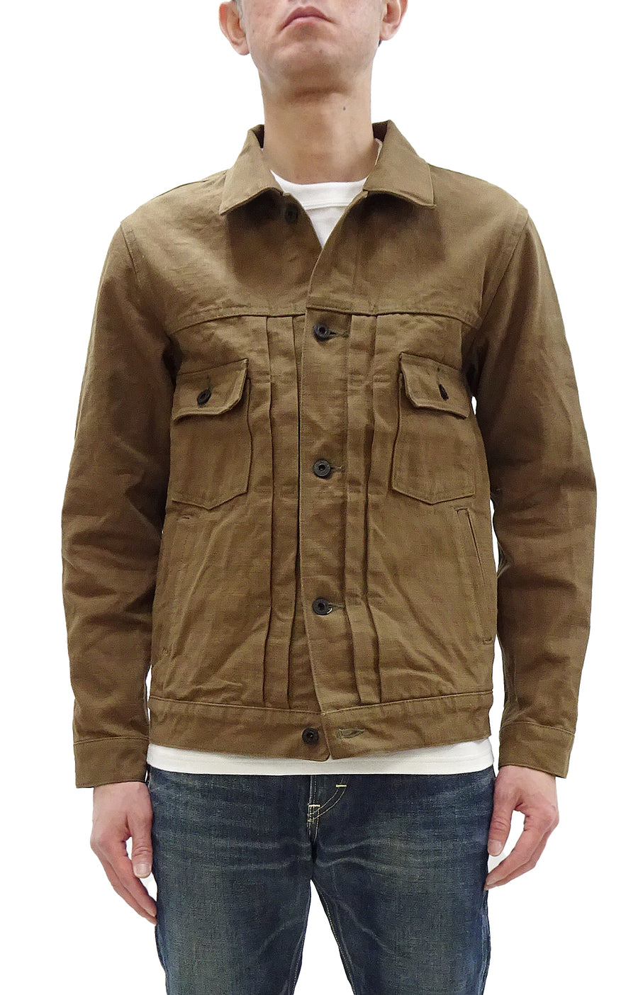 Oni Denim Jacket ONI-02516P-HOX Men's Casual Modern-Fit 13 5oz. Sulfur-Dyed Oxford Fabric Jacket in Brown-Khaki Color, Inspired by Type II G-Jacket One-Wash