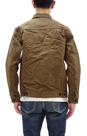 Oni Denim Jacket ONI-02516P-HOX Men's Casual Modern-Fit 13 5oz. Sulfur-Dyed Oxford Fabric Jacket in Brown-Khaki Color, Inspired by Type II G-Jacket One-Wash