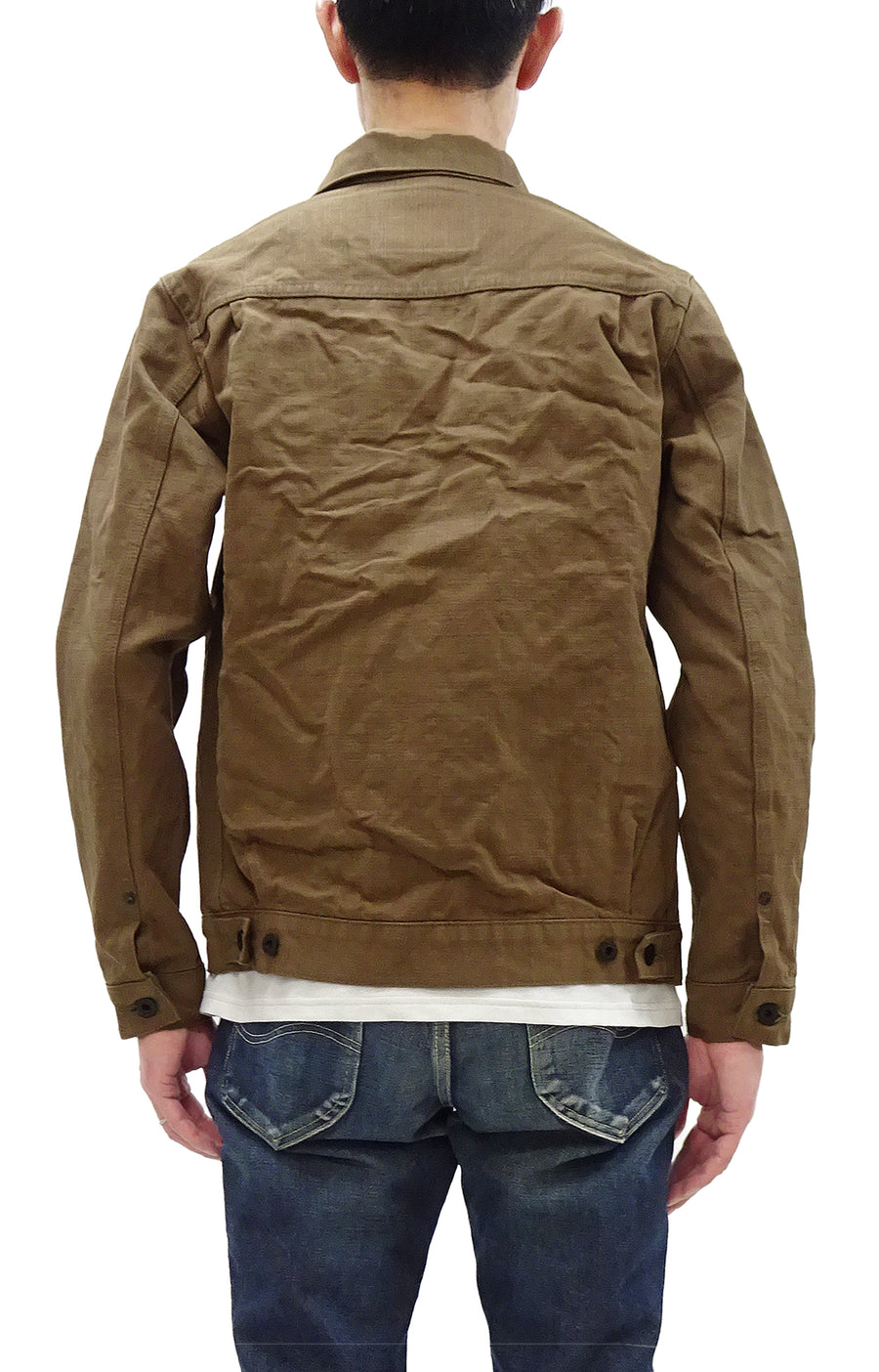 Oni Denim Jacket ONI-02516P-HOX Men's Casual Modern-Fit 13 5oz. Sulfur-Dyed Oxford Fabric Jacket in Brown-Khaki Color, Inspired by Type II G-Jacket One-Wash