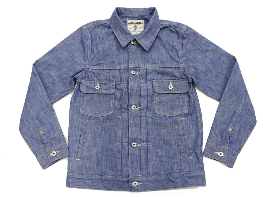 ONI Denim Men's 13oz Japanese Blue Chambray Jacket - Modern Type II Style, One-Wash (ONI-02516P-SHVCH)