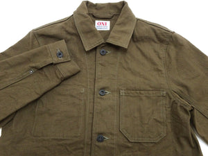 Oni Denim Chore Coat ONI-03100-HOX Men's Casual Modern-Fit Sulfur-Dyed Cotton Slub Oxford Weave Work Jacket Olive-Green One-Wash