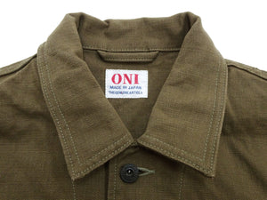 Oni Denim Chore Coat ONI-03100-HOX Men's Casual Modern-Fit Sulfur-Dyed Cotton Slub Oxford Weave Work Jacket Olive-Green One-Wash