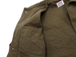 Oni Denim Chore Coat ONI-03100-HOX Men's Casual Modern-Fit Sulfur-Dyed Cotton Slub Oxford Weave Work Jacket Olive-Green One-Wash