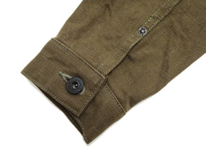 Oni Denim Chore Coat ONI-03100-HOX Men's Casual Modern-Fit Sulfur-Dyed Cotton Slub Oxford Weave Work Jacket Olive-Green One-Wash
