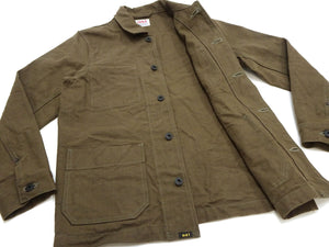 Oni Denim Chore Coat ONI-03100-HOX Men's Casual Modern-Fit Sulfur-Dyed Cotton Slub Oxford Weave Work Jacket Olive-Green One-Wash