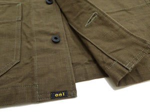 Oni Denim Chore Coat ONI-03100-HOX Men's Casual Modern-Fit Sulfur-Dyed Cotton Slub Oxford Weave Work Jacket Olive-Green One-Wash