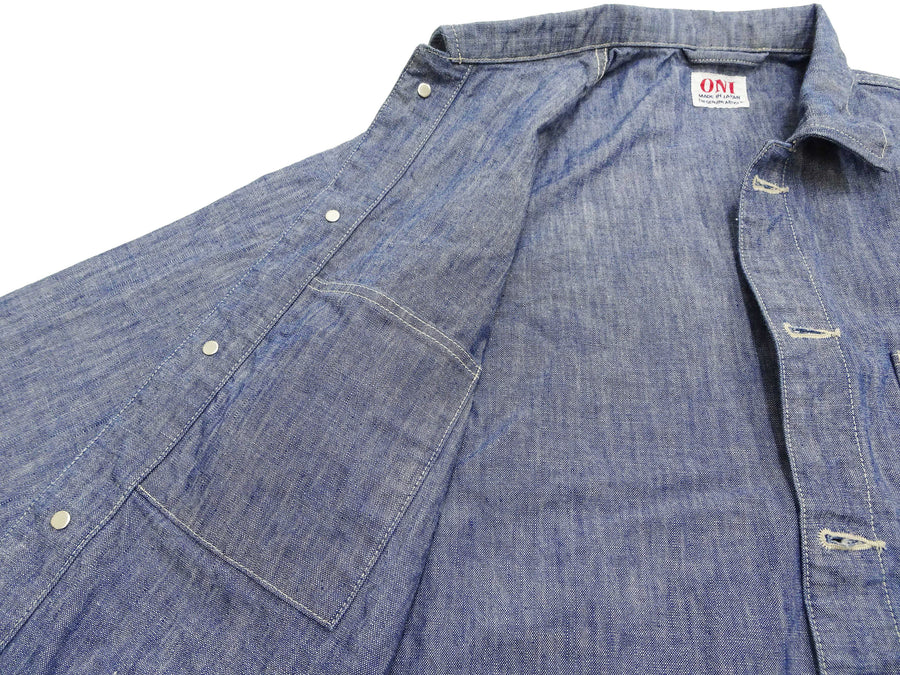 ONI Denim Men's 13oz Japanese Blue Chambray Jacket - Modern Work Chore Coat Style, ONI-03501-SHVCH One-Wash