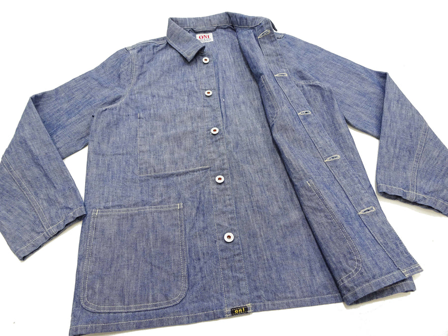 ONI Denim Men's 13oz Japanese Blue Chambray Jacket - Modern Work Chore Coat Style, ONI-03501-SHVCH One-Wash