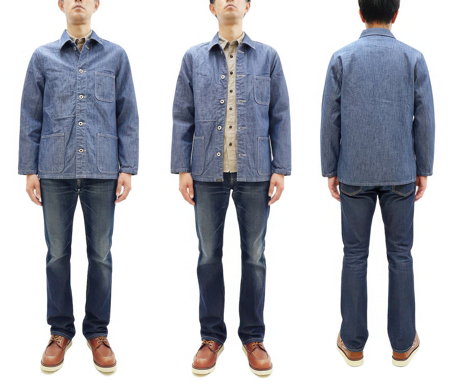 ONI Denim Men's 13oz Japanese Blue Chambray Jacket - Modern Work Chore Coat Style, ONI-03501-SHVCH One-Wash
