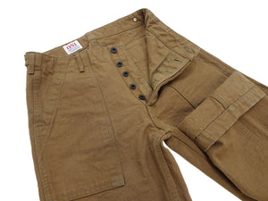 ONI Denim Men's Brown-Khaki Sulfur-Dyed Heavy Oxford Work Pants Relaxed Straight Fit Button Fly Trousers Made in Japan (ONI-207HOX-BRK)