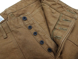 ONI Denim Men's Brown-Khaki Sulfur-Dyed Heavy Oxford Work Pants Relaxed Straight Fit Button Fly Trousers Made in Japan (ONI-207HOX-BRK)
