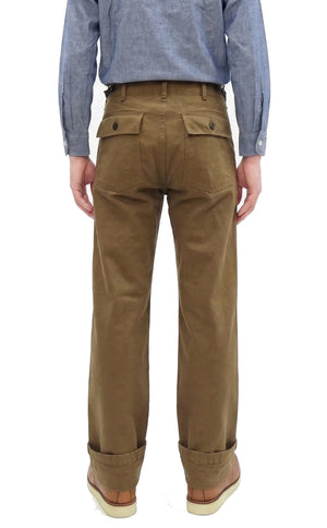 ONI Denim Men's Brown-Khaki Sulfur-Dyed Heavy Oxford Work Pants Relaxed Straight Fit Button Fly Trousers Made in Japan (ONI-207HOX-BRK)