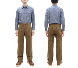 ONI Denim Men's Brown-Khaki Sulfur-Dyed Heavy Oxford Work Pants Relaxed Straight Fit Button Fly Trousers Made in Japan (ONI-207HOX-BRK)