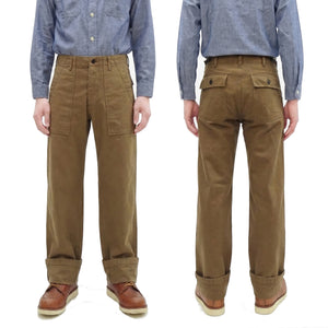 ONI Denim Men's Brown-Khaki Sulfur-Dyed Heavy Oxford Work Pants Relaxed Straight Fit Button Fly Trousers Made in Japan (ONI-207HOX-BRK)