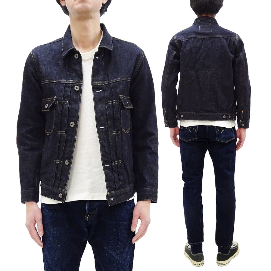 Oni Denim Jacket ONI-02516P Men's Casual Modern-Fit 15 Oz.  Low-Tension Selvedge Denim Type II Style Jean Jacket Deep-Indigo One-Wash