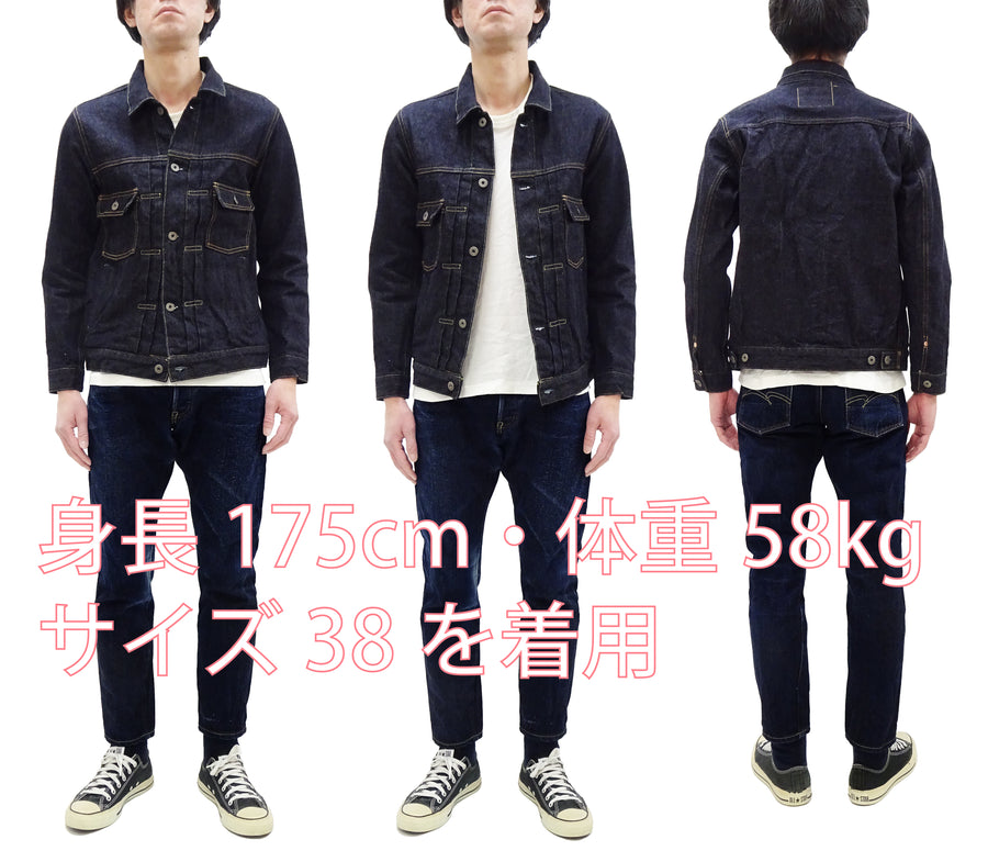 Oni Denim Jacket ONI-02516P Men's Casual Modern-Fit 15 Oz.  Low-Tension Selvedge Denim Type II Style Jean Jacket Deep-Indigo One-Wash