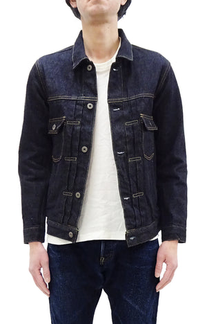 Oni Denim Jacket ONI-02516P Men's Casual Modern-Fit 15 Oz.  Low-Tension Selvedge Denim Type II Style Jean Jacket Deep-Indigo One-Wash