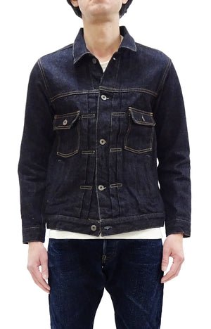 Oni Denim Jacket ONI-02516P Men's Casual Modern-Fit 15 Oz.  Low-Tension Selvedge Denim Type II Style Jean Jacket Deep-Indigo One-Wash