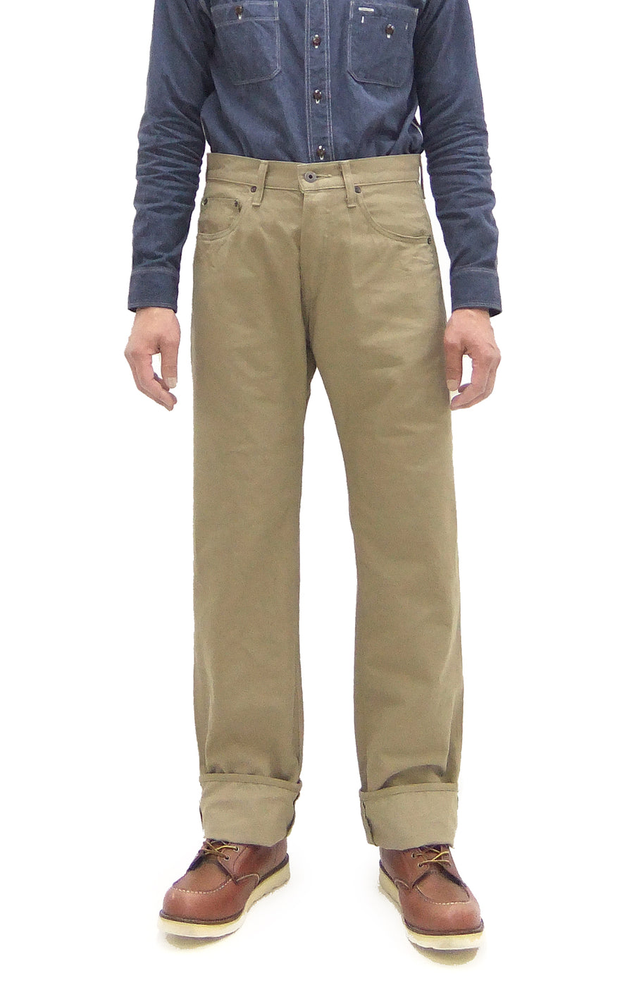 ONI Denim Selvedge Chino Pants - Men's Relaxed Straight Fit, Button Fly, Casual 8oz Selvage Chino Twill Trousers - ONI266SVC-KHB khaki-Beige