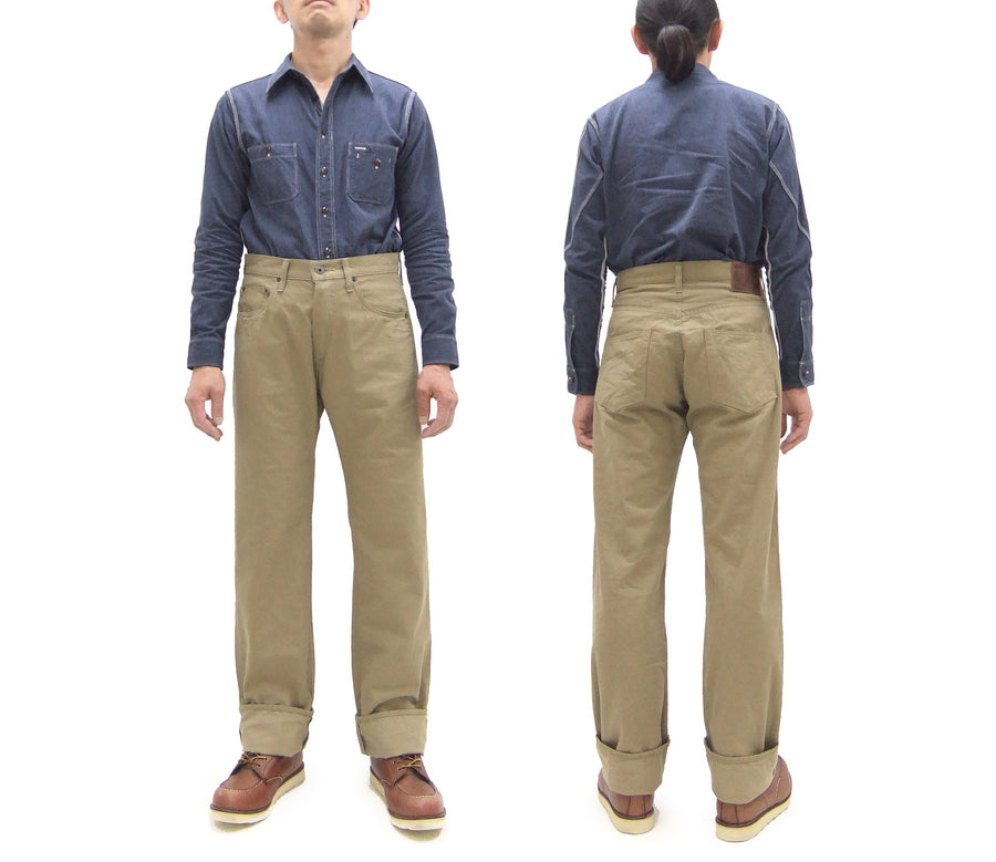ONI Denim Selvedge Chino Pants - Men's Relaxed Straight Fit, Button Fly, Casual 8oz Selvage Chino Twill Trousers - ONI266SVC-KHB khaki-Beige