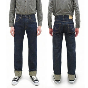 ONI Denim Men's 15oz Selvedge Jeans - Old-Style Spun Yarn & Shuttle-Loom Woven Denim, Regular Straight Fit, Button Fly, Indigo One Wash, Made in Japan (ONI270-Ishikawadai)