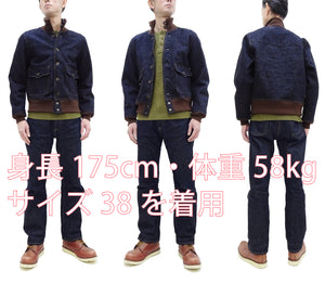 Samurai Jeans Denim Jacket Men's A-2 Flight Bomber Jacket Style Jean Jacket S100DAJ23 Indigo One-Wash