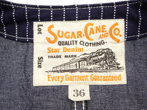 Sugar Cane Men's Vintage-Inspired Wabash Stripe Work Vest (Waistcoat), 9 oz. 100% Cotton Wabash Stripe Front and 11 oz. Denim Back, Unlined and Unpadded, Made in Japan (SC12654, 421A One-Wash)