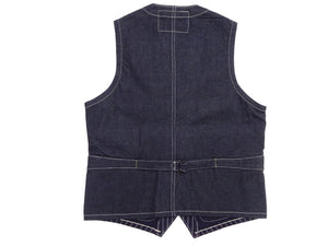 Sugar Cane Men's Vintage-Inspired Wabash Stripe Work Vest (Waistcoat), 9 oz. 100% Cotton Wabash Stripe Front and 11 oz. Denim Back, Unlined and Unpadded, Made in Japan (SC12654, 421A One-Wash)