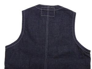 Sugar Cane Men's Vintage-Inspired Wabash Stripe Work Vest (Waistcoat), 9 oz. 100% Cotton Wabash Stripe Front and 11 oz. Denim Back, Unlined and Unpadded, Made in Japan (SC12654, 421A One-Wash)