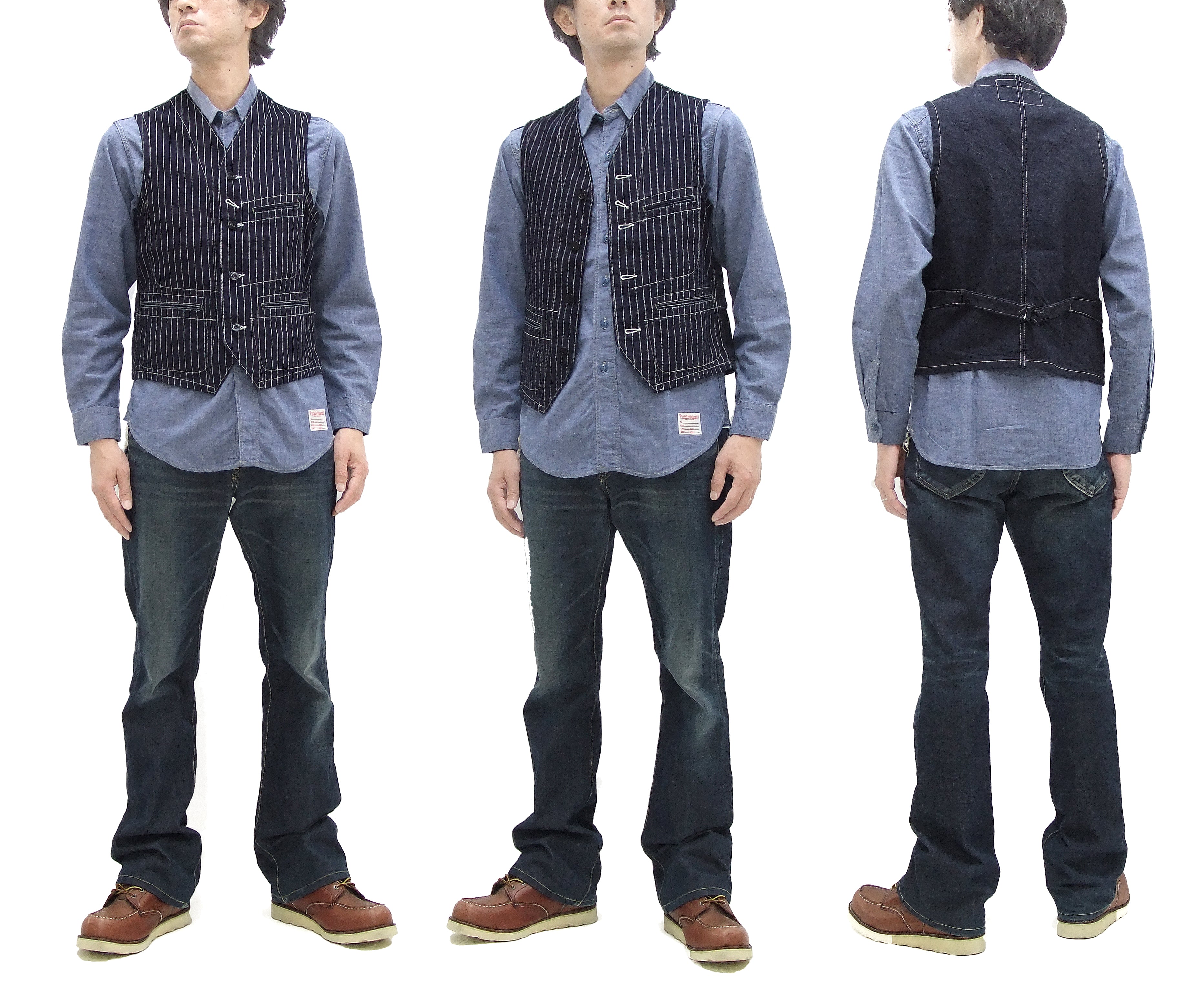 Sugar Cane Vest Men's Casual Indigo Wabash Stripe Work Vest