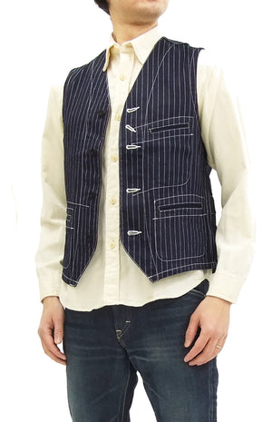 Sugar Cane Vest Men's Casual Indigo Wabash Stripe Work Vest Waistcoat SC12654
